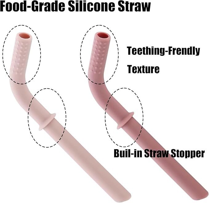 PandaEar Stainless Steel Baby Feeding Set | 2 Divided Suction Plates, 2 Spill-Proof Straw Cups with Silicone Sleeves, 2 Forks & 2 Spoons | Toddler Utensils for Baby Led Weaning, BPA-Free (Pink)