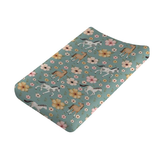 Changing Pad Covers Watercolor Horse Floral Baby Diaper Changing Pad Cover for Boys Girls Soft Breathable Stretch Fitted Diaper Change Table Pad Covers 32''x16'' Green
