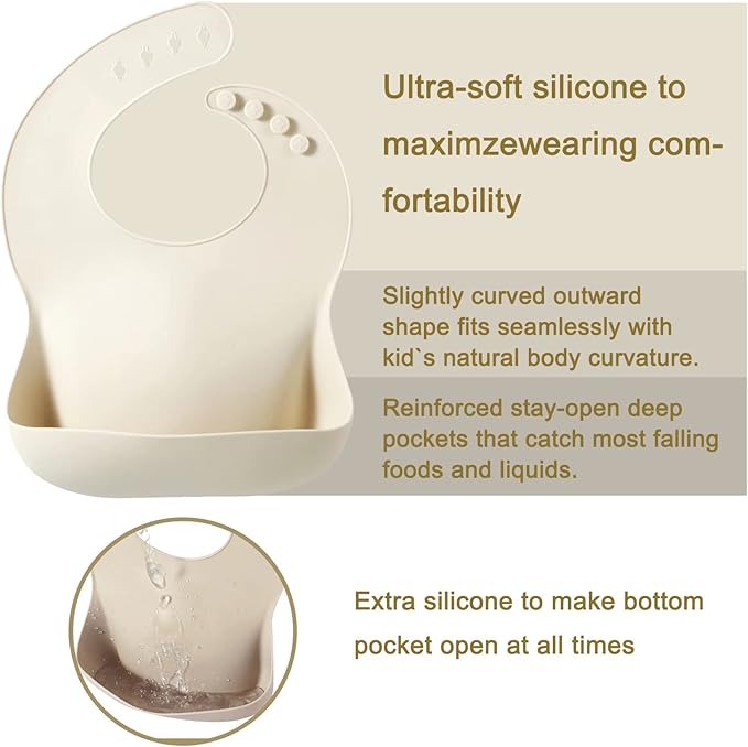 PandaEar Set of 3 Silicone Baby Bibs, Waterproof Soft Adjustable Bibs for Babies Toddlers 10-72 Months