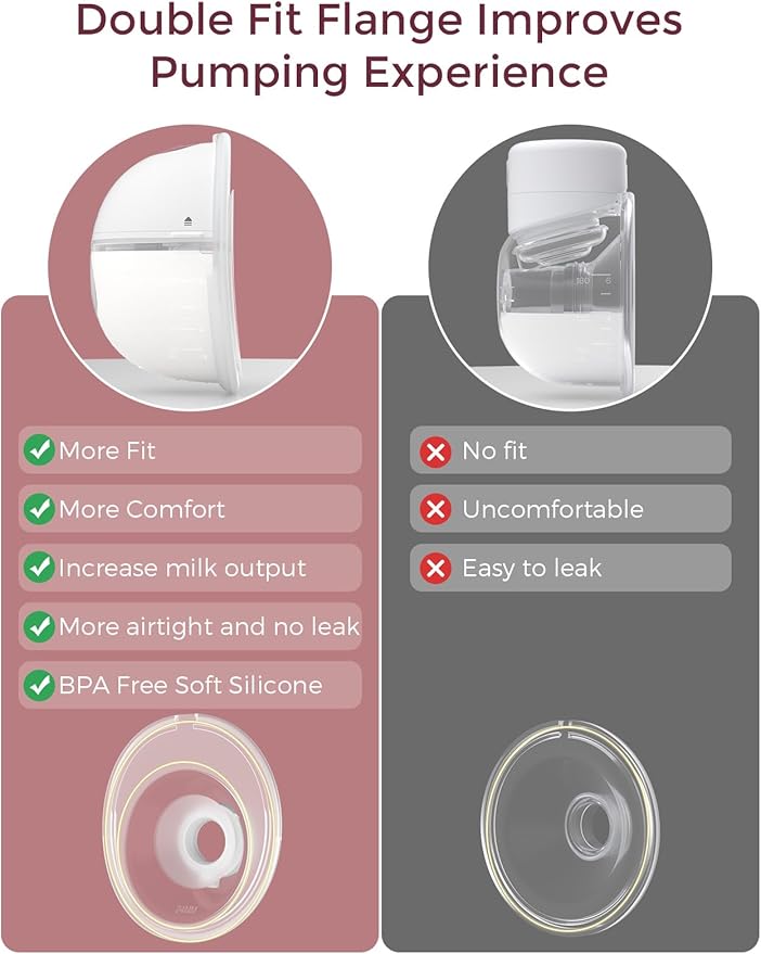 Momcozy M5 Hands-Free Wearable Breast Pump Without APP, Double-Sealed Flange for Baby-Like Comfort, 3 Modes & 9 Suction Levels, Portable Electric Pump – 24mm, 2-Pack Quill Gray