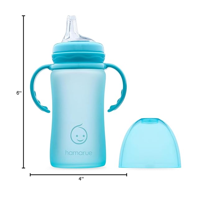 3-in-1 Glass Sippy Cups for Toddlers | Silicone Coated Glass Baby Bottles | Non-Toxic Transition Cup for Baby with Removeable Handles | Baby Straw Cup NB+,3M,6M,12M (Teal, 8 oz)
