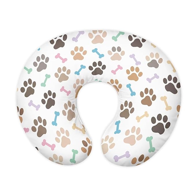 Multi Paw and Bone Breastfeeding Pillow Slipcover for Baby Newborn U-Shaped Breastfeeding Pillowcase Cushion Cover Stretchy Replaceable Pillow Cover Slipcover