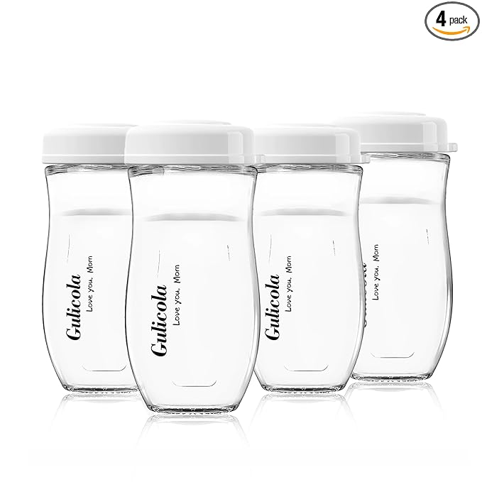 Gulicola Glass Baby Breastmilk Storage Bottles 8 oz, Wide Neck Breastmilk Collection Bottles, 4 Pack - White