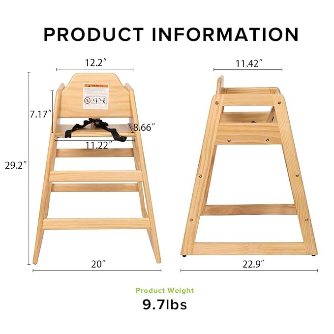 LZMS Wooden Highchair for Babies & Toddlers - Skin-Friendly,Rounded Edges,Safety Belt,Stackable,Reinforced Frame Baby Seat | Natural Finish Dining Chair for Little Ones(Oak Color)
