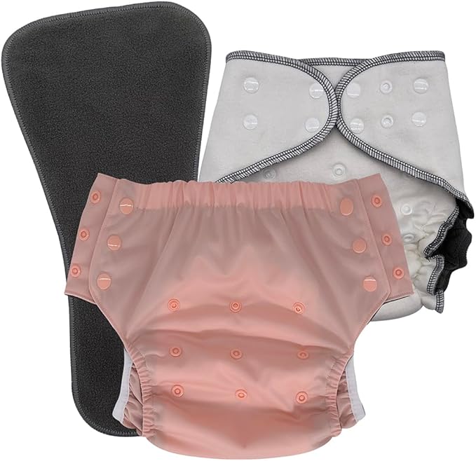 EcoAble Nighttime Cloth Diaper Set for Big Kids, Age 6–16 | Special Needs Protective Briefs for Incontinence & Bedwetting (Blush, Junior 2)