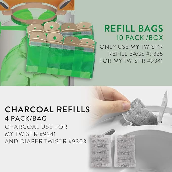 Prince Lionheart Diaper Refill Bags 10PACK for MY TWIST’R Diaper Pail, Made in USA Outsmart Odors, 7-Layer Bags with Odors Free Patented Technology