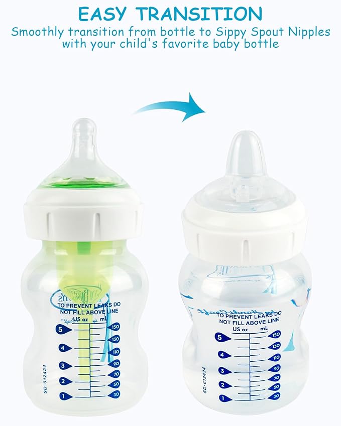 Sippy Nipple for Dr. Brown's Wide-Neck Baby Bottles & Sippy Spout Bottles, Soft 100% Silicone Baby Bottle Sippy Straw Nipple, 6m+,Variable Flow, 4 Count