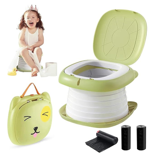 Travel Potty for Toddler,Foldable and Portable Toilet for Kids, Apply to Seat Emergency Toilet for Car, Camping, Outdoor, Indoor,Green