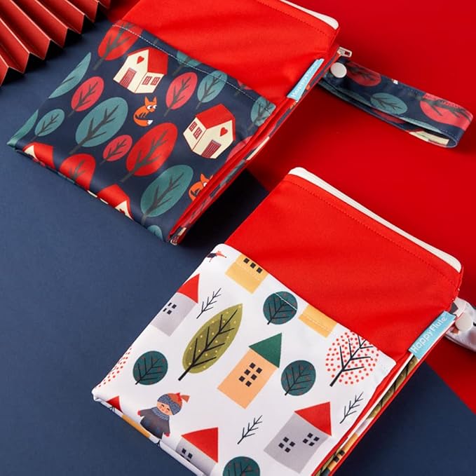 2 pcs/set Wet Dry Bags for Baby Cloth Diapers - Reusable, Washable for Stroller, Diapers, Toiletries, Travel Bags, Beach, Pool, Gym Bag with Two Zippered Pockets 11.8 * 15.7 inch (Orange Rainbow)