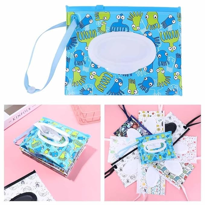 Wipes Dispenser Refillable Reusable Wipe Holder Wipe Pouch Case Wipe Container for Strollers,Backpacks,Travel,Diaper Bag,7.08 * 5.51 inch(1)
