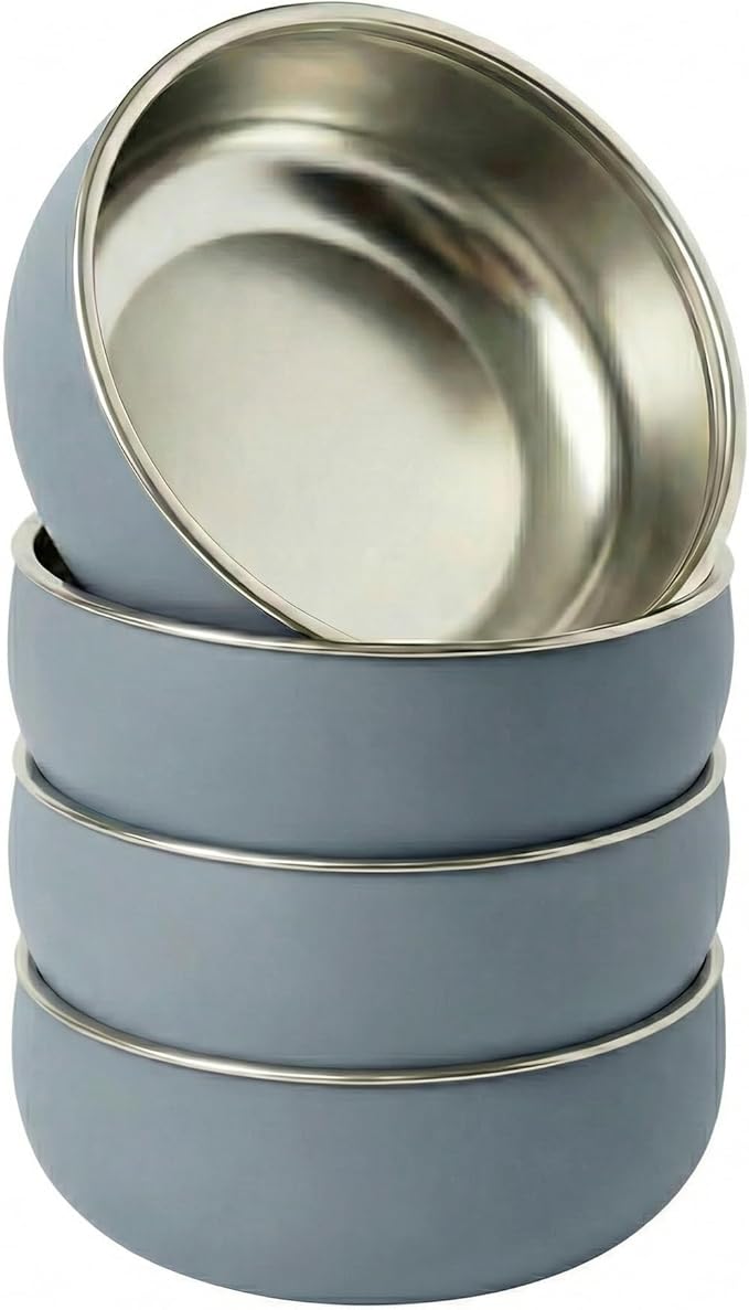 Monkey Proof™ Non-Toxic Stainless Steel Child Bowl 5” with Non-Slip Silicone Shell, (Set of 4 bowls) Unbreakable, Mess Free Feeding for Babies, Toddlers, Kids, BPA free (Misty Blue)