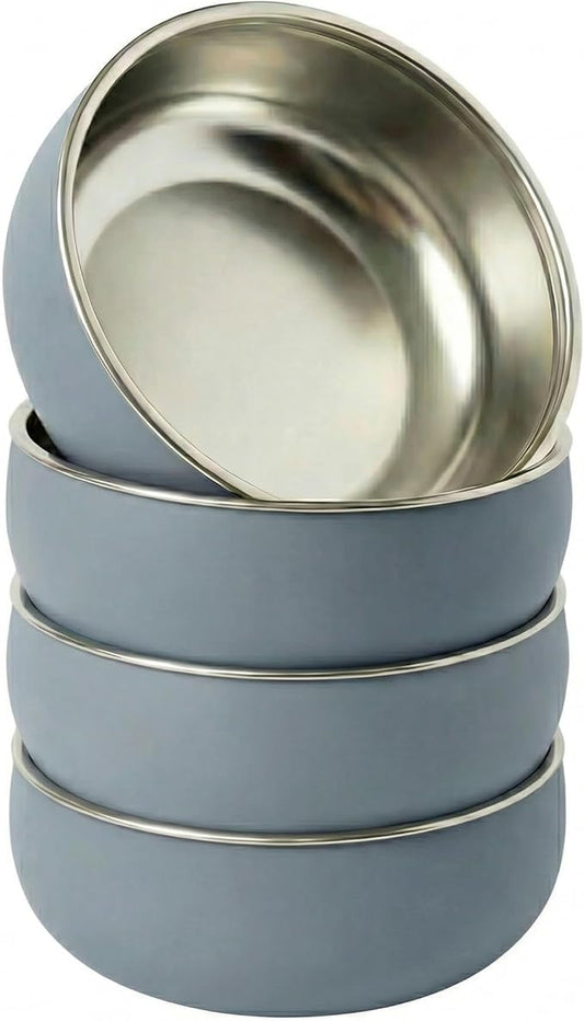 Monkey Proof™ Non-Toxic Stainless Steel Child Bowl 5” with Non-Slip Silicone Shell, (Set of 4 bowls) Unbreakable, Mess Free Feeding for Babies, Toddlers, Kids, BPA free (Misty Blue)