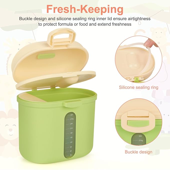 Accmor Baby Formula Dispense On The Go, Portable Milk Powder Formula Dispenser with Scoop,Formula Containers for Travel Hold 12.7oz/360g Formula, Green