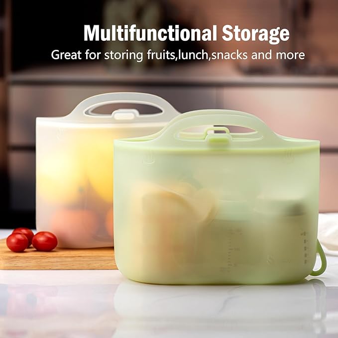 Silicone Travel Bottle Sterilizer Bags | 2000ml Microwave Steam Sterilizer Bags for Baby Bottles, Breast Pump & Pacifiers, Reusable Steam Sterilizing Bags for Travel and Home Use (Clear Milk White)