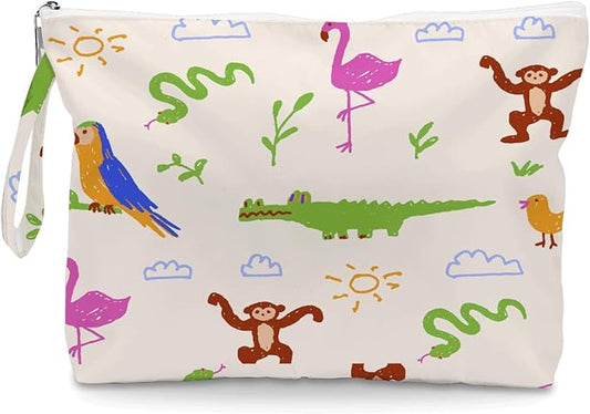 Wet Dry Bag, Wet Bag for Swimsuit, Diaper Sunscreen Large Zipper Pouch Waterproof Pouch, Beach Bags for Women, Gifts for Ladies Girls Friends Colleagues and Sisters, Tropical Jungle Animal Patterns