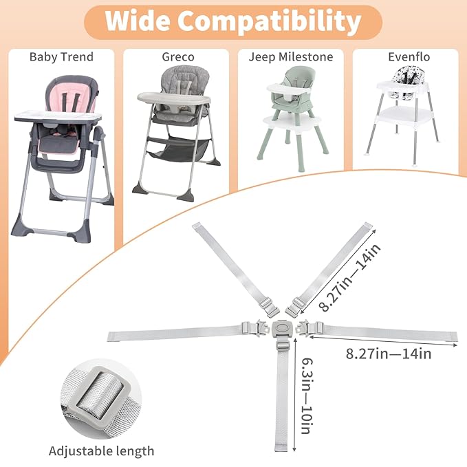 High Chair Straps Compatible with Evenflo 4 in 1 high Chair, Replacement Harness Straps Fit for Graco, Chicco, Baby Trend and Ingenuity high Chair, Universal Adjustable Safety Belt