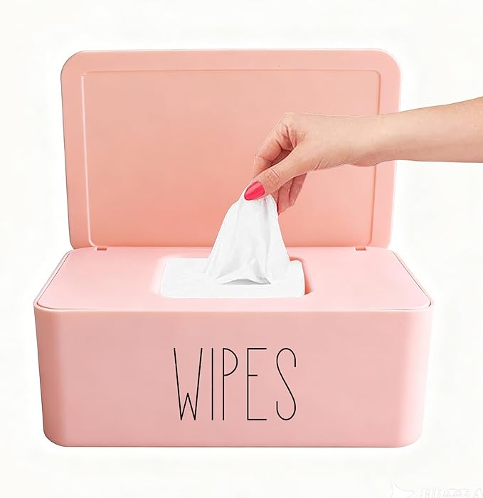 Moorfowl Baby Wipes Dispenser Bathroom Decor,7.28" L * 4.80" W * 2.75" H, Refillable Flushable Wipes Container Holder Baby Registry Essential (Pink WIPES)