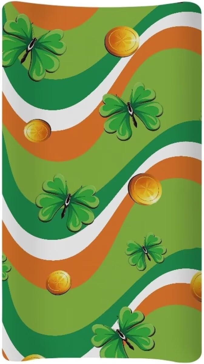 Lucky Leaves Baby Changing Pad Cover Stain Resistant Breathable Nursery Pad Change Cover Soft St. Patrick's Day Changing Table Cover Fit 32"x16" Contoured Pad