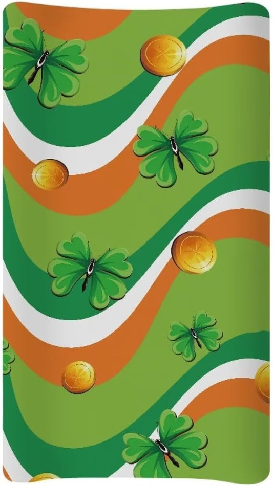 Lucky Leaves Baby Changing Pad Cover Stain Resistant Breathable Nursery Pad Change Cover Soft St. Patrick's Day Changing Table Cover Fit 32"x16" Contoured Pad