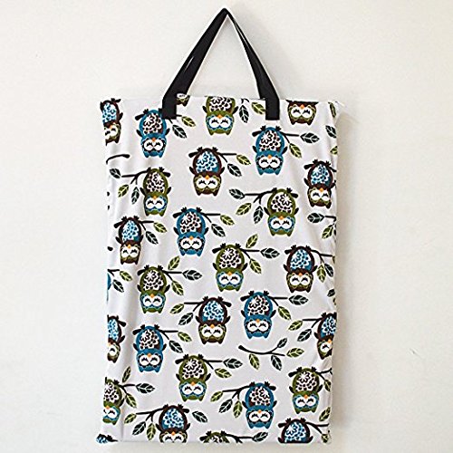 Large Hanging Wet/Dry Cloth Diaper Pail Bag for Reusable Diapers or Laundry (Owl)