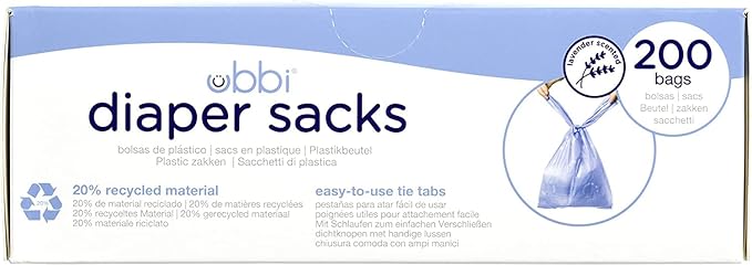 Ubbi Disposable Diaper Sacks, Lavender Scented, 200 Count & On-the-Go Refill Bags, Lavender Scented, Value Pack of 36, Baby On The Go Diapering Essentials