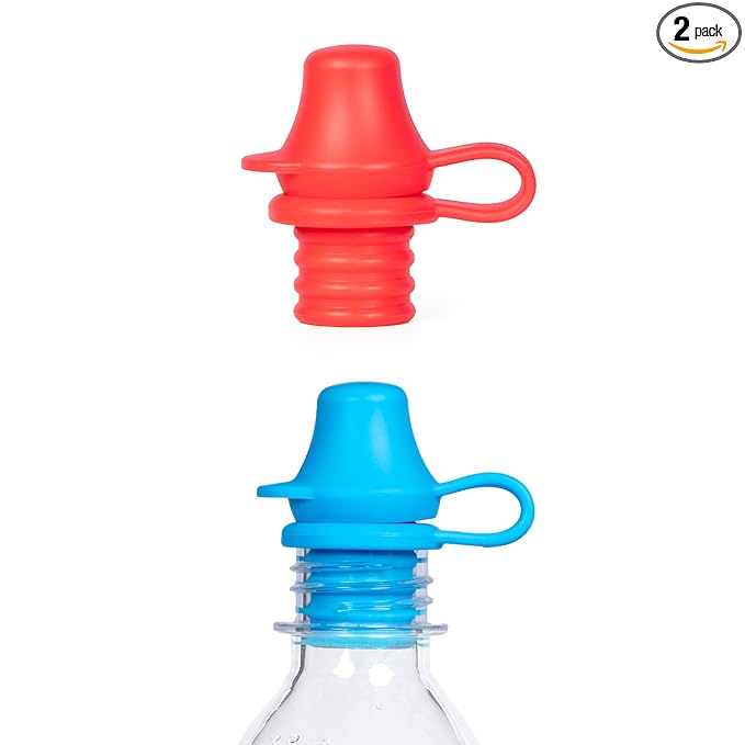 Kiddikap Original Water Bottle Topper for Toddlers – 100% Silicone Sippy Top Spout with Protective Cap makes the Bottle Top a Spill Proof Lid for Kids and Adults - 2 Pack - Original