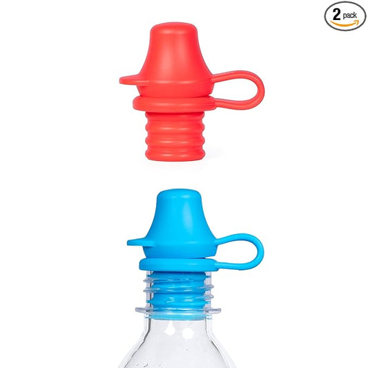 Kiddikap Original Water Bottle Topper for Toddlers – 100% Silicone Sippy Top Spout with Protective Cap makes the Bottle Top a Spill Proof Lid for Kids and Adults - 2 Pack - Original