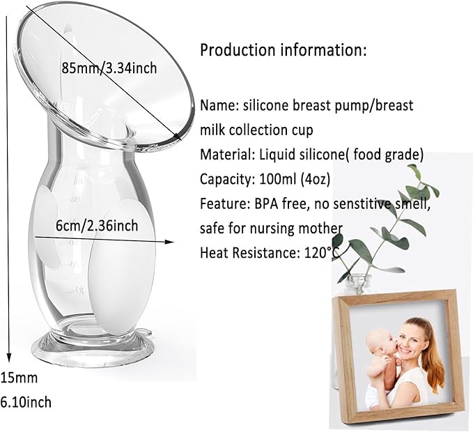 Silicone Manual Breast Pump - 4oz/100ml Capacity, Food Grade, Soft Bottle for Gentle Breast Milk Collection