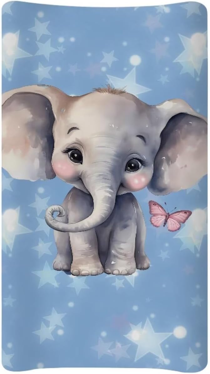 Cute Elephant Baby Changing Pad Cover for Baby Cozy Breathable Universal Tray Table Mat Waterproof Cradle Sheets Stretchy Lightweight Sheet Crib Mat