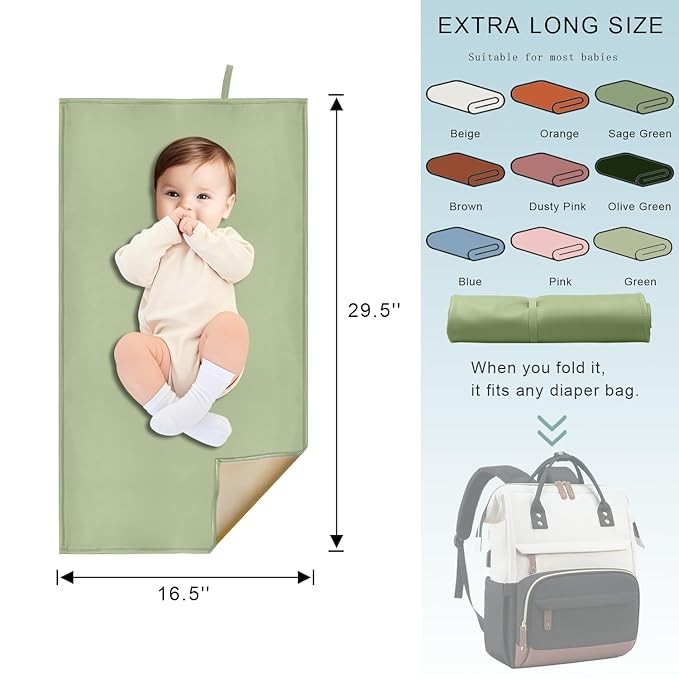 Green Baby Diaper Changing Pad, Portable Baby Changing Mat for Travel or Home, Foldable Mat Fits Perfectly in Diaper Bag (67-11)