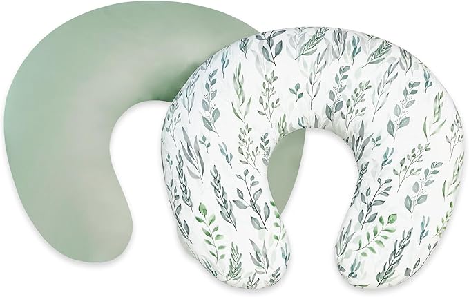 DILIMI 2 Pack Nursing Pillow Cover, Stretchy Removable Case for Breastfeeding Pillows, Ultra Soft Comfortable Slipcover for Baby Girl and Boy, Green Leaf