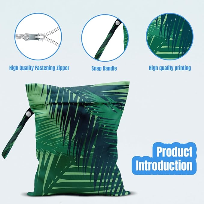 Wet Dry Bag, Wet Bag for Swimsuit, Travel, Beach, Pool, Diapers, Dirty Yoga Gym Clothes, Makeup Bag, Summer Vacation Essentials Tropical Palm Leaves Decor