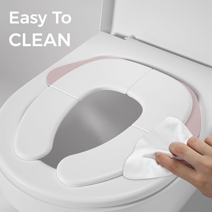 FOOYOO Foldable Toddler Toilet Seat | Portable Potty Training Seat for Travel & Home, Non-Slip, Fits Most Toilets, Easy to Clean, with Travel Bag (Pink)