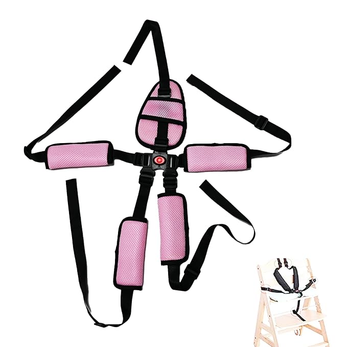 Universal 5 Point Harness Baby Chest Harness for High Chair/Stroller, Harness Belt with Baby Shoulder Strap and Crotch Harness Pads, Adjustable Harness Chest Harness Stroller for Child/Kid Seat, Pink