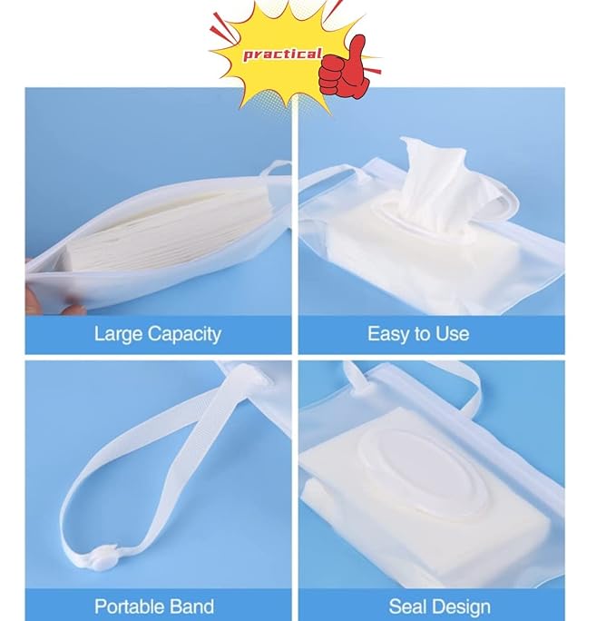 2 Pcs Baby Wipes Dispenser Reusable Wipes Pouch, Baby Wipe Holder Containers Transparent Wipe Carrying Pouches Cases for Travel Outdoor Use