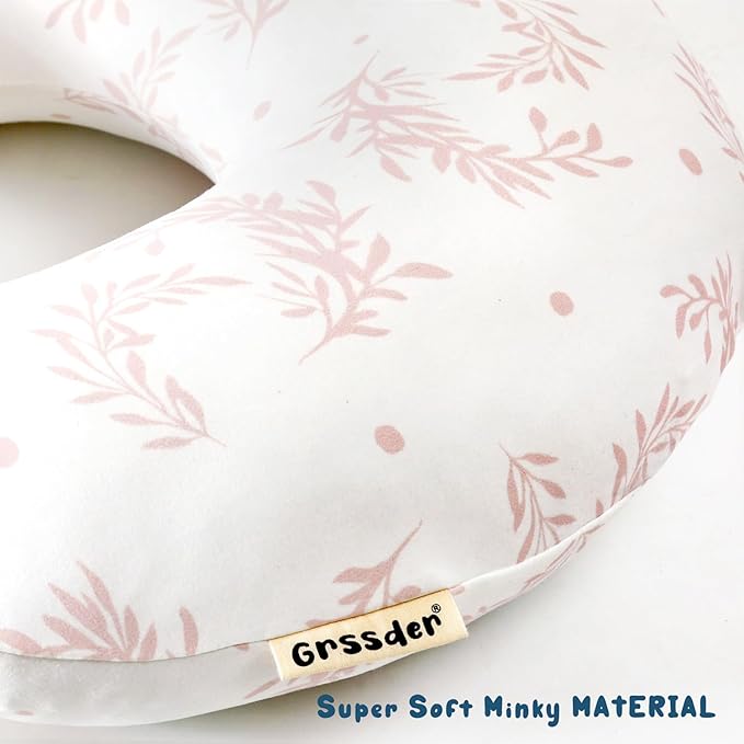 GRSSDER Nursing Pillow Cover, Stretchy Soft Minky Breastfeeding Pillow Slipcovers, Snugly Fit Most Nursing Support Pillows for Breastfeeding, Comfortable Safe Pillow Cover, Pink Flora