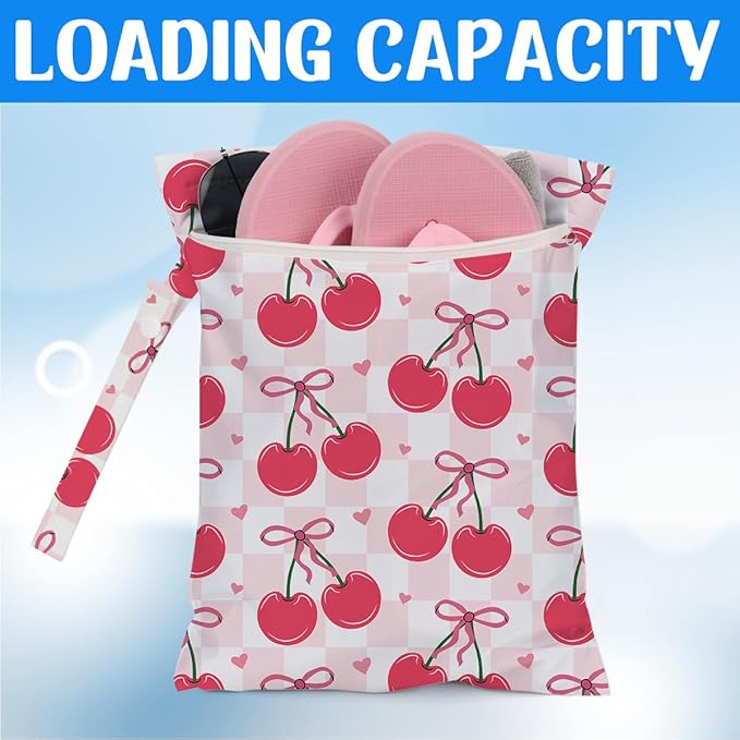 Wet Dry Wet Bag for Swimsuit Towel Baby Travel Cloth Diapers Beach Gym Toiletries Makeup Storage Bag Summer Vacation Essential Holiday Summer Cherry Themed Gifts