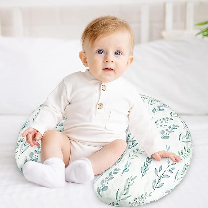 DILIMI 2 Pack Nursing Pillow Cover, Stretchy Removable Case for Breastfeeding Pillows, Ultra Soft Comfortable Slipcover for Baby Girl and Boy, Green Leaf