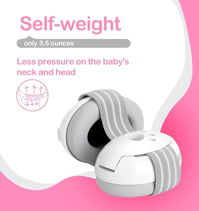 HZ001 Baby Hearing Protection - CE & CPC Certified for Babies up to 36 Months - with Replacement Headband Baby Earmuffs Ear Protection for Airplane, Firework Show - White