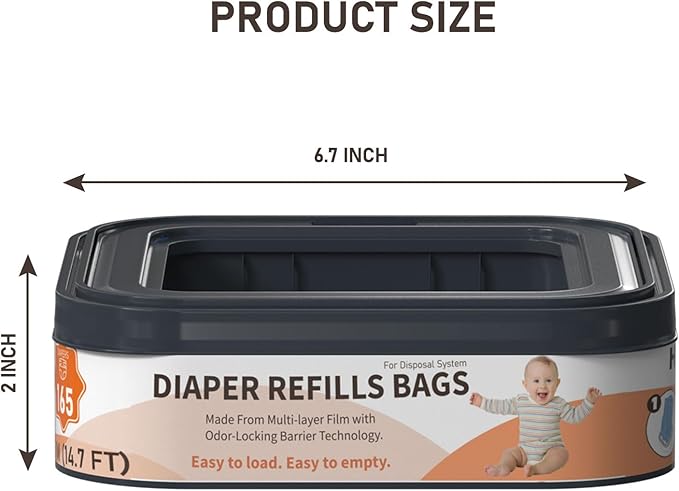 Square Starter Refills Disposal Bags Refill Compatible with Diaper Genie Compact, Classic and Select Pails, Hold Up to 165 Newborn-Sized Diapers Per Refill, 6 Pack