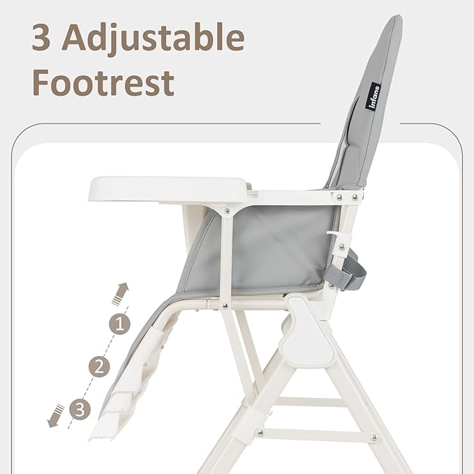 INFANS Baby High Chair, Quick Folding Portable Highchair for Babies and Toddlers with Adjustable Footrest Removable Dishwasher Tray PU Seat, Compact Highchairs for Baby Age 6-36 Months
