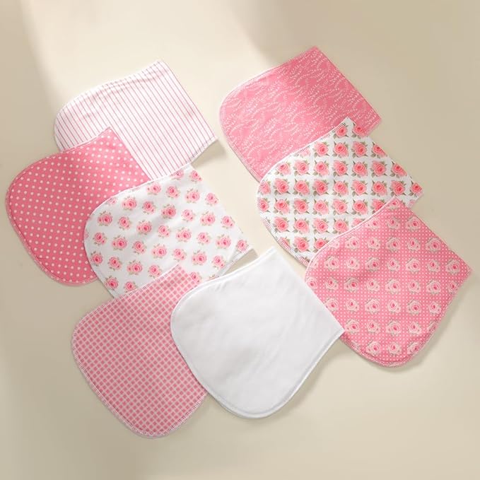 8 Pack Baby Burp Cloths, Unisex for Boys and Girls, Super Absorbent and Soft Towel,Solid Color (Pink-mg)