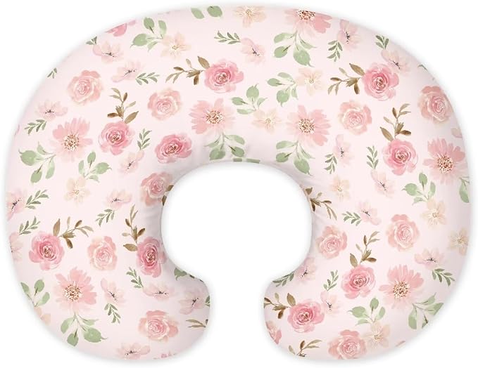 Pink Floral Nursing Pillow Covers for Newborn Breastfeeding Pillow Slipcover for Nursing Pillow U-Shaped Soft and Skin-Friendly Hidden Zipper Design