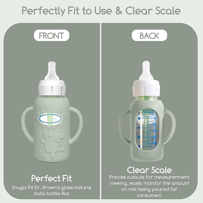 4 Pack Silicone Sleeves for Dr. Brown's Glass Baby Bottles -Drop Protection Easy-Grip Baby Bottle Sleeves Holder with Handles, Compatible with Dr. Brown's Newborn Glass Bottles 4 oz/120 ml
