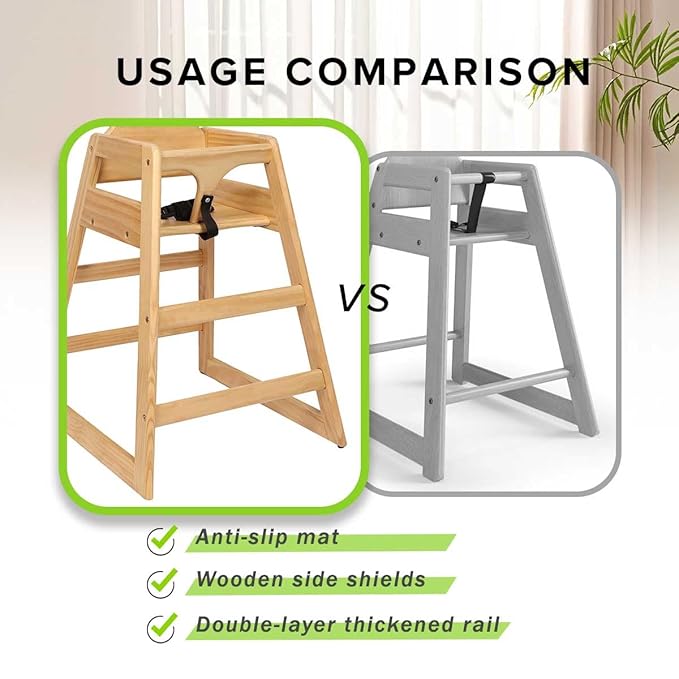 LZMS Wooden Highchair for Babies & Toddlers - Skin-Friendly,Rounded Edges,Safety Belt,Stackable,Reinforced Frame Baby Seat | Natural Finish Dining Chair for Little Ones(Oak Color)