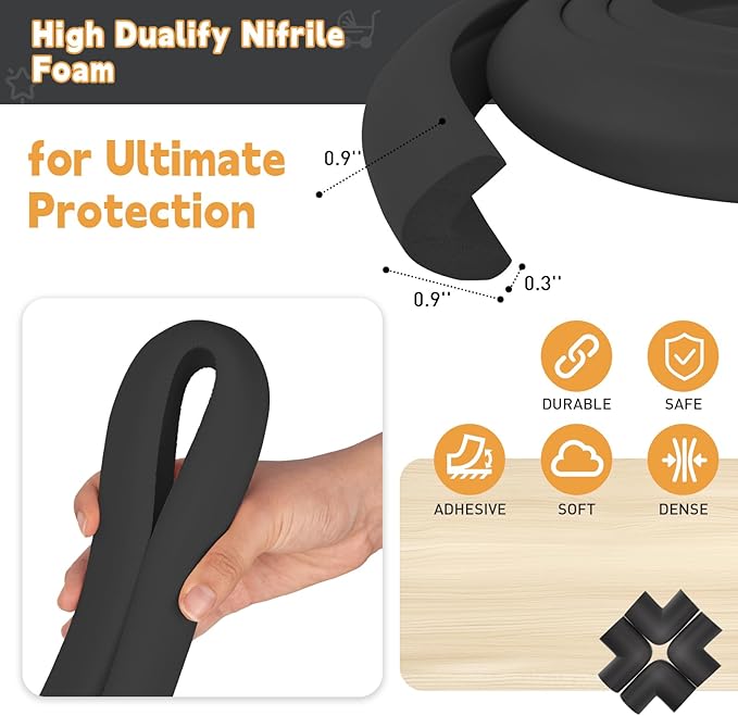 Thick Corner Edge Protector for Baby Proofing, 6.56Ft Furniture Edge Bumper with 10 L-Shaped & Soft Foam Corner Guards,Adhesive Baby proofing Bumper for Table, Small Toddler Bed (Black)