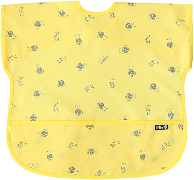 Plie Short Sleeve Waterproof Bib for Toddlers – Easy Clean Feeding Apron for Mealtime, Daycare, Self-Feeding, Lightweight