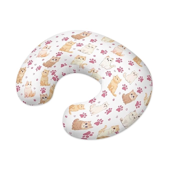 Cartoon Cats Baby Nursing Pillow Support Cover with Hidden Zipper Soft Machine Washable Breastfeeding and Bottle Feeding Nursing Pillowcase for Boys Girls