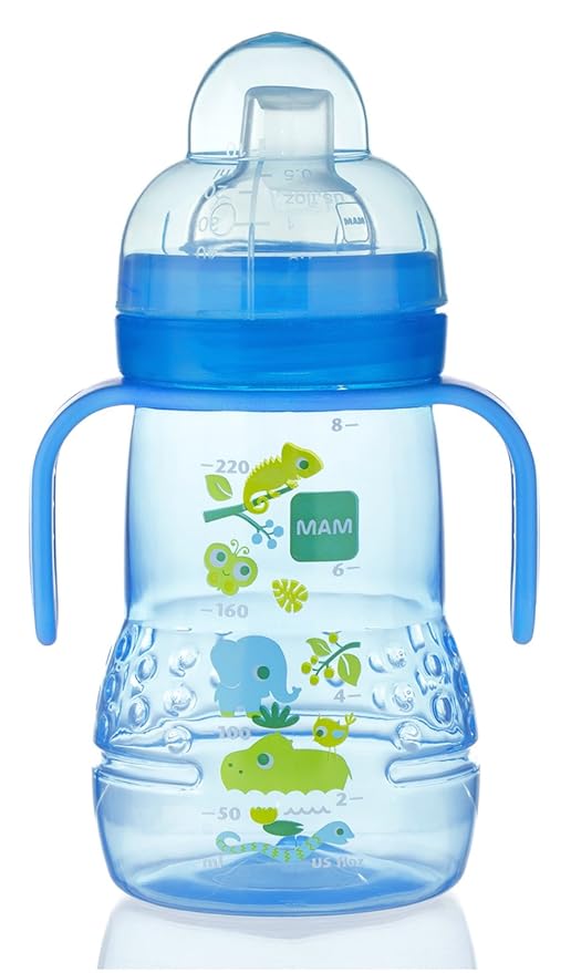 MAM Easy Start Anti-Colic Bottle 9 oz (3-Count), Baby Essentials & Plastic Trainer Cup (1 Count), Trainer Drinking Cup with Extra-Soft Spout, Spill-Free Nipple