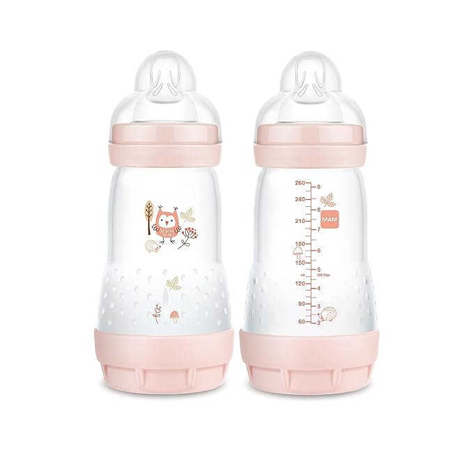 MAM Easy Start Matte Anti-Colic Baby Bottles, 9 oz (2 Count), Medium Flow Nipples, Baby Girl & Boy, 2 Count (Pack of 1)